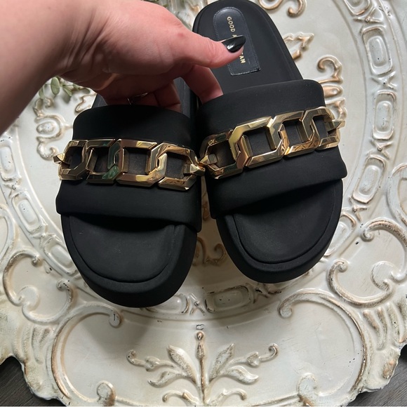 Good American Black and Gold Chain Slide Sandals - Picture 8 of 10